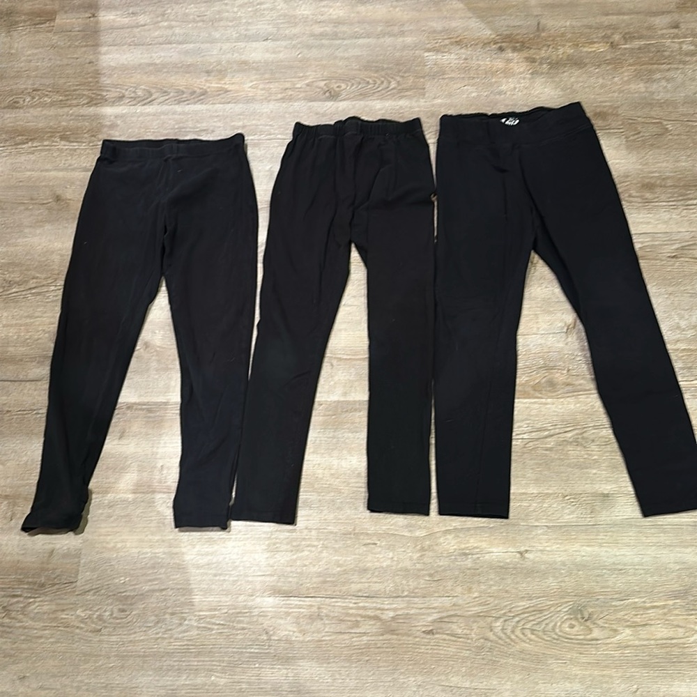 3 pair girls black leggings size large 10/12.